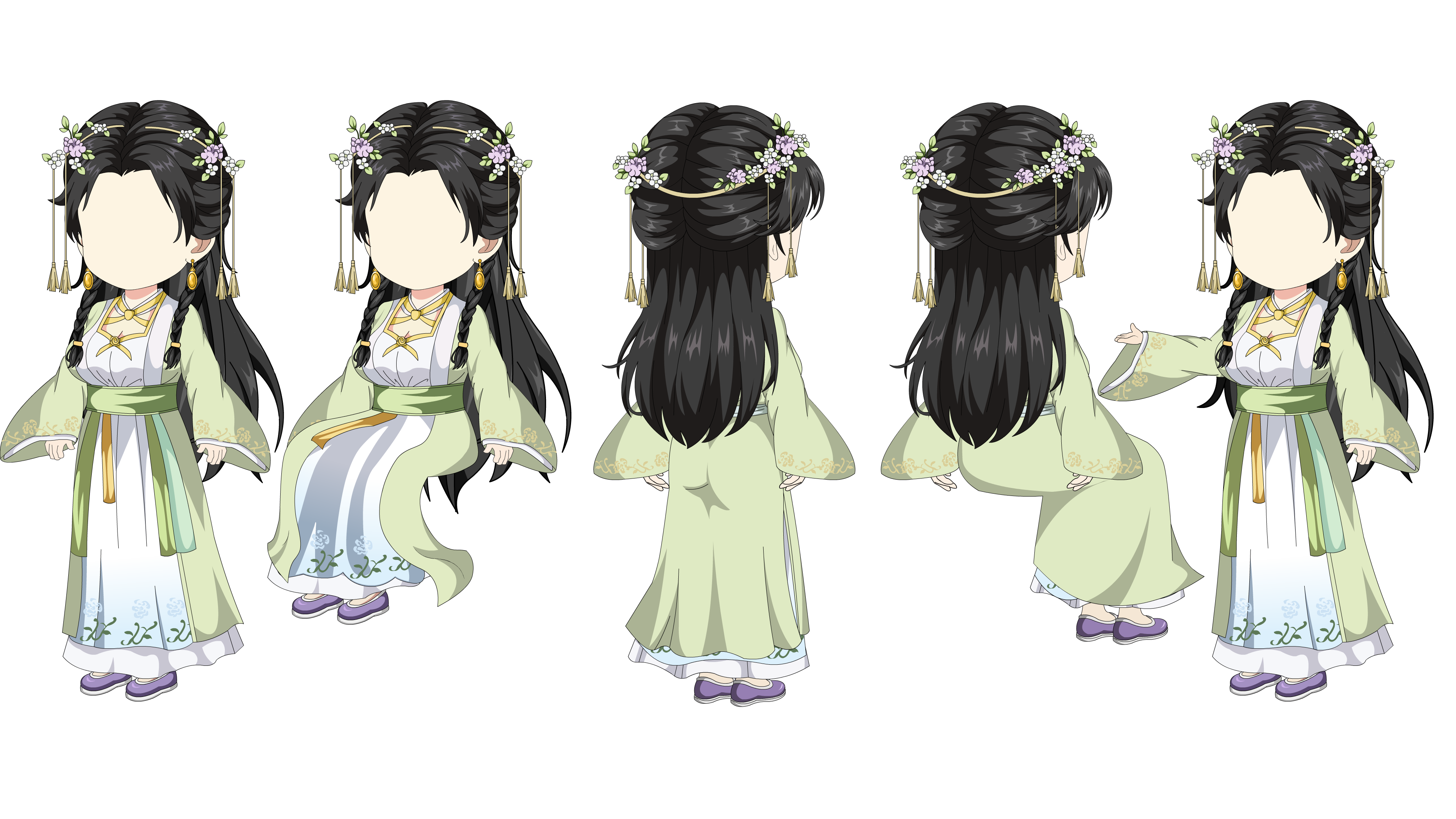 AN人物带万能动作，绿衣美女