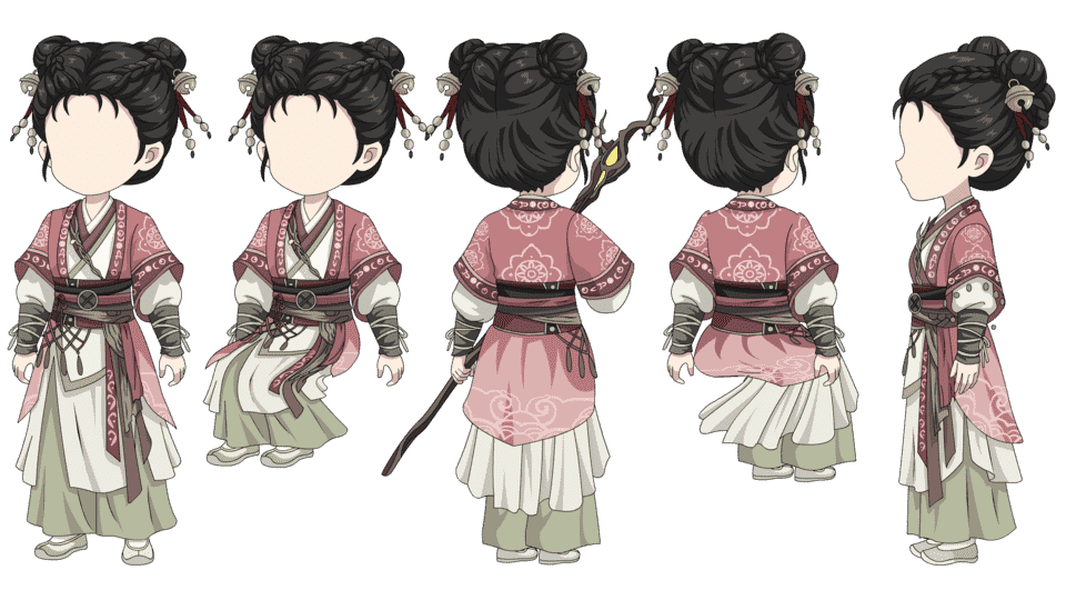 双髻古风少女（三视角）