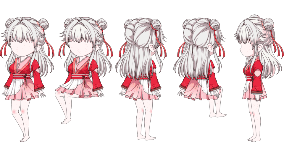 俏皮红衣美女（三视角）
