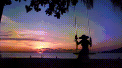 海边夕阳唯美视频素材荡秋千海边生活