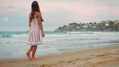 海边慢步背影唯美视频素材沙滩