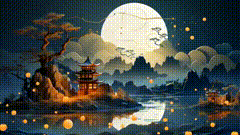中秋节视频素材分享梦幻般月亮素材，城市场景，荷塘场景