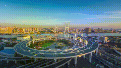 城市风景地标建筑立交桥航拍延时摄影