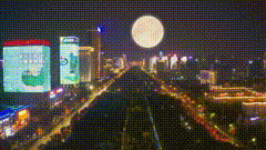 月亮城市夜景夜上海中秋节素材，独在异乡为异客，每逢佳