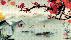 视频素材水墨写意中国风江南水乡，梅花飘零，古色古香，